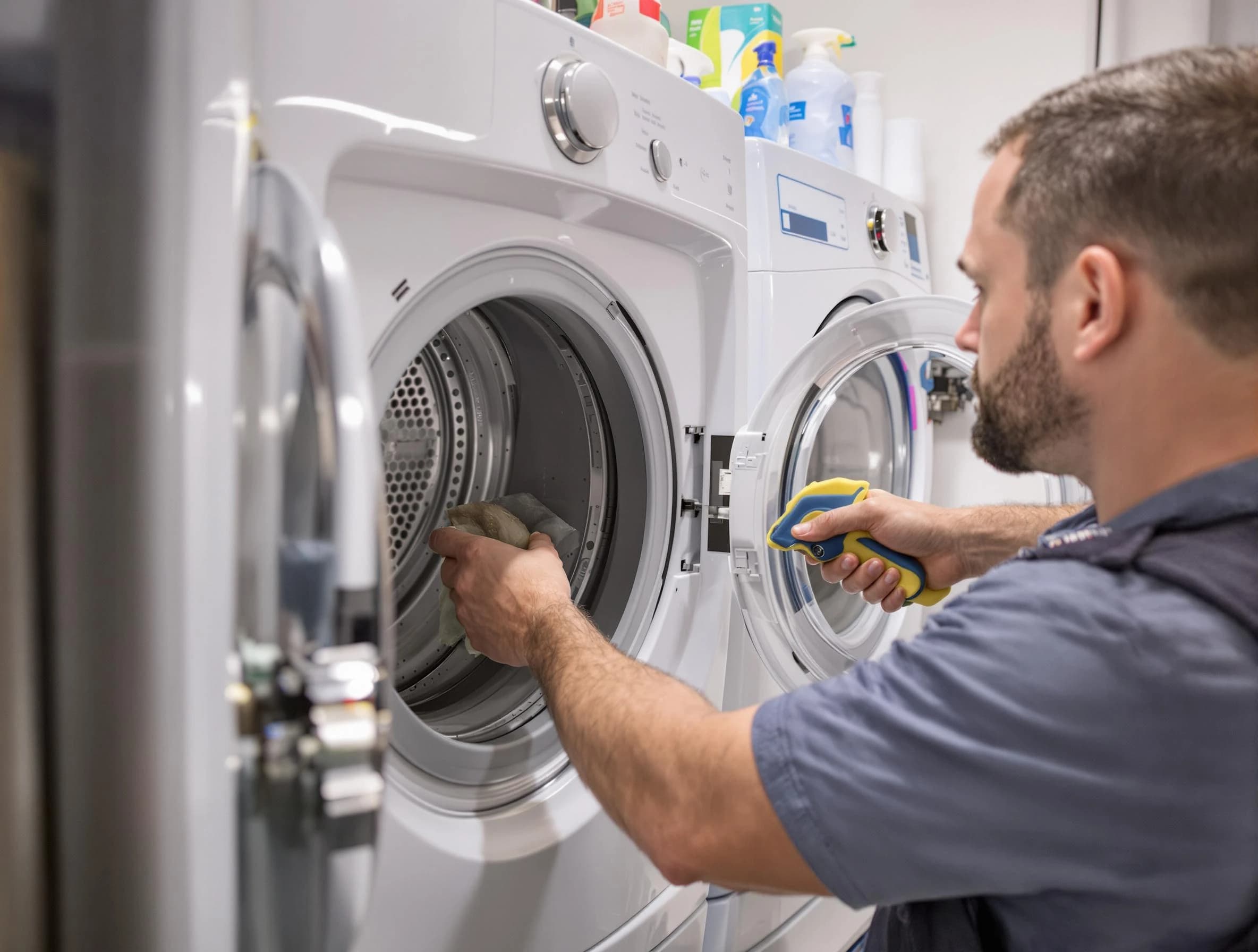 Fontana Dryer Vent Cleaning specialist removing lint buildup from a dryer lint trap system in Fontana