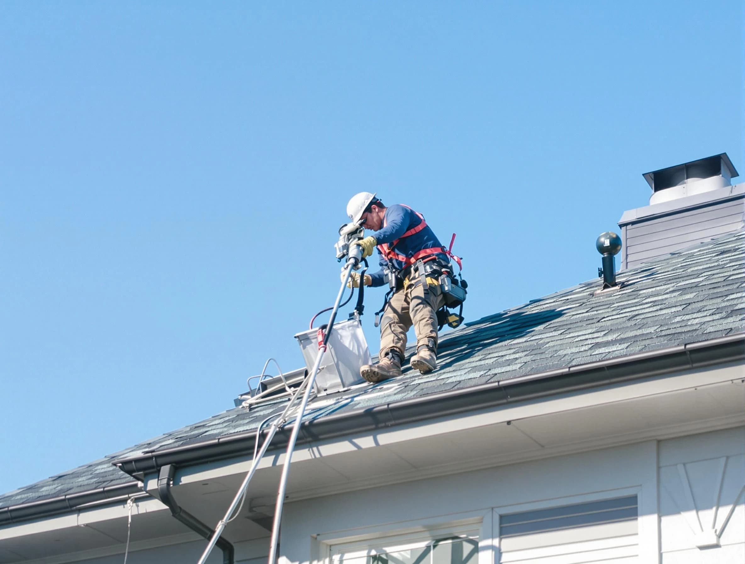 Fontana Dryer Vent Cleaning certified technician cleaning a roof-mounted dryer vent system in Fontana