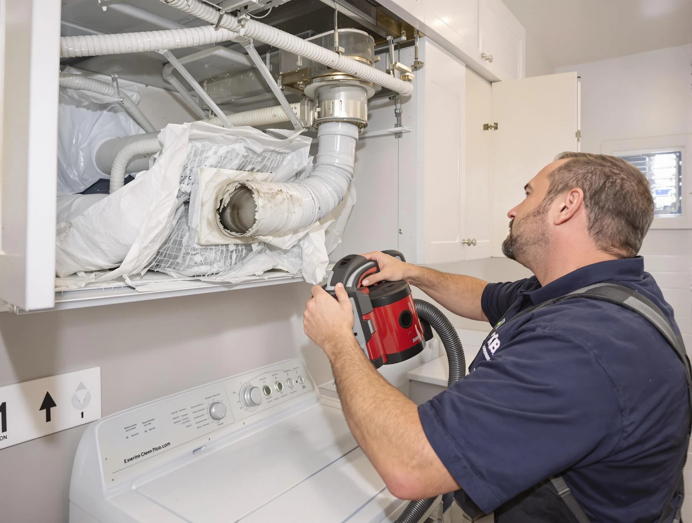 Fontana Dryer Vent Cleaning technician performing professional exhaust vent cleaning at a residential property in Fontana