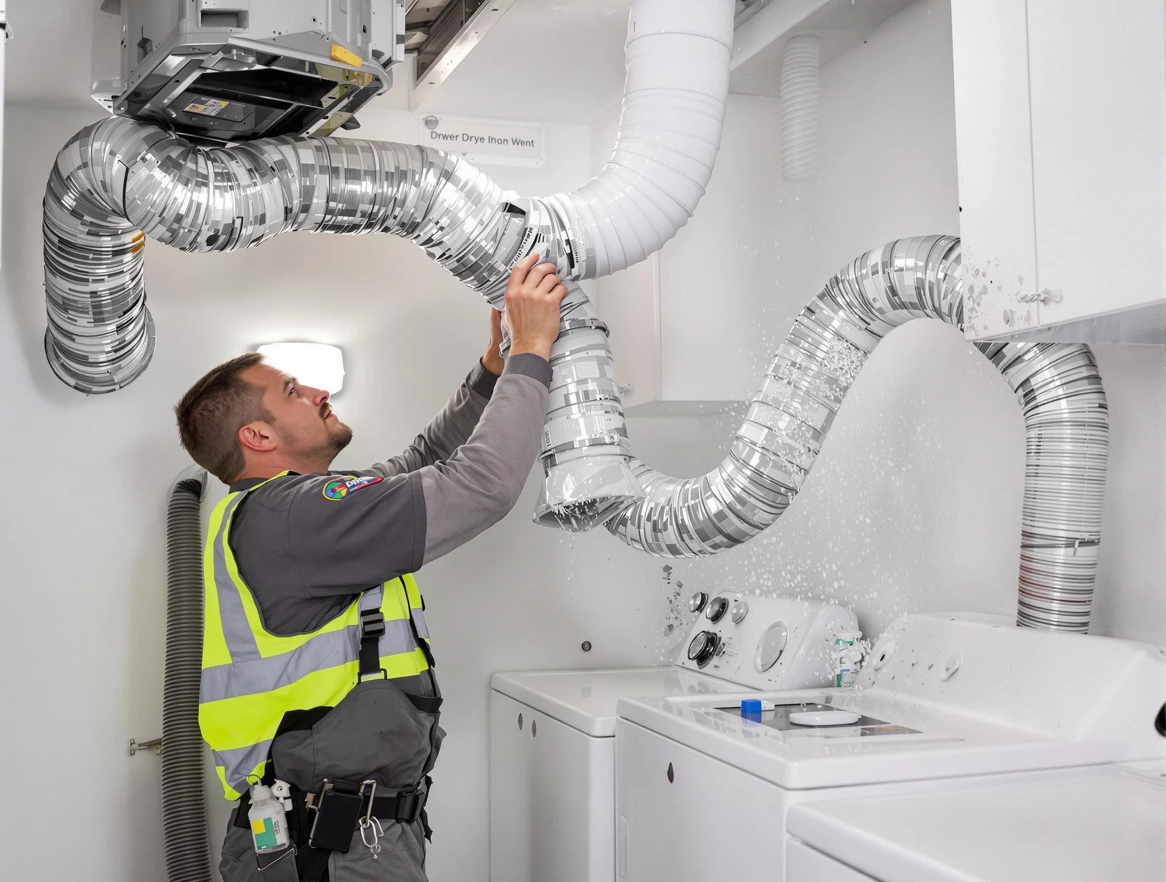 Fontana Dryer Vent Cleaning technician performing detailed dryer exhaust vent cleaning at a home in Fontana