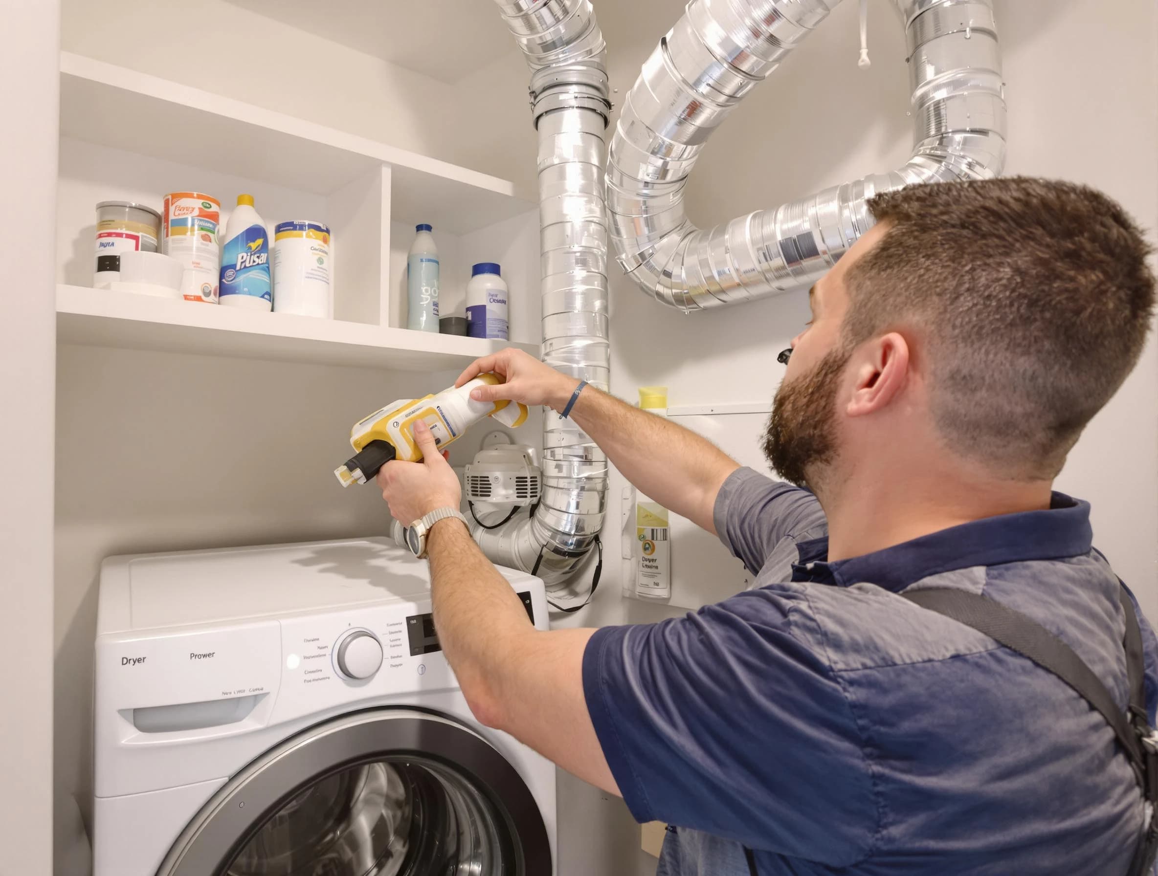 Fontana Dryer Vent Cleaning technician performing dryer vent cleaning at a home in Fontana