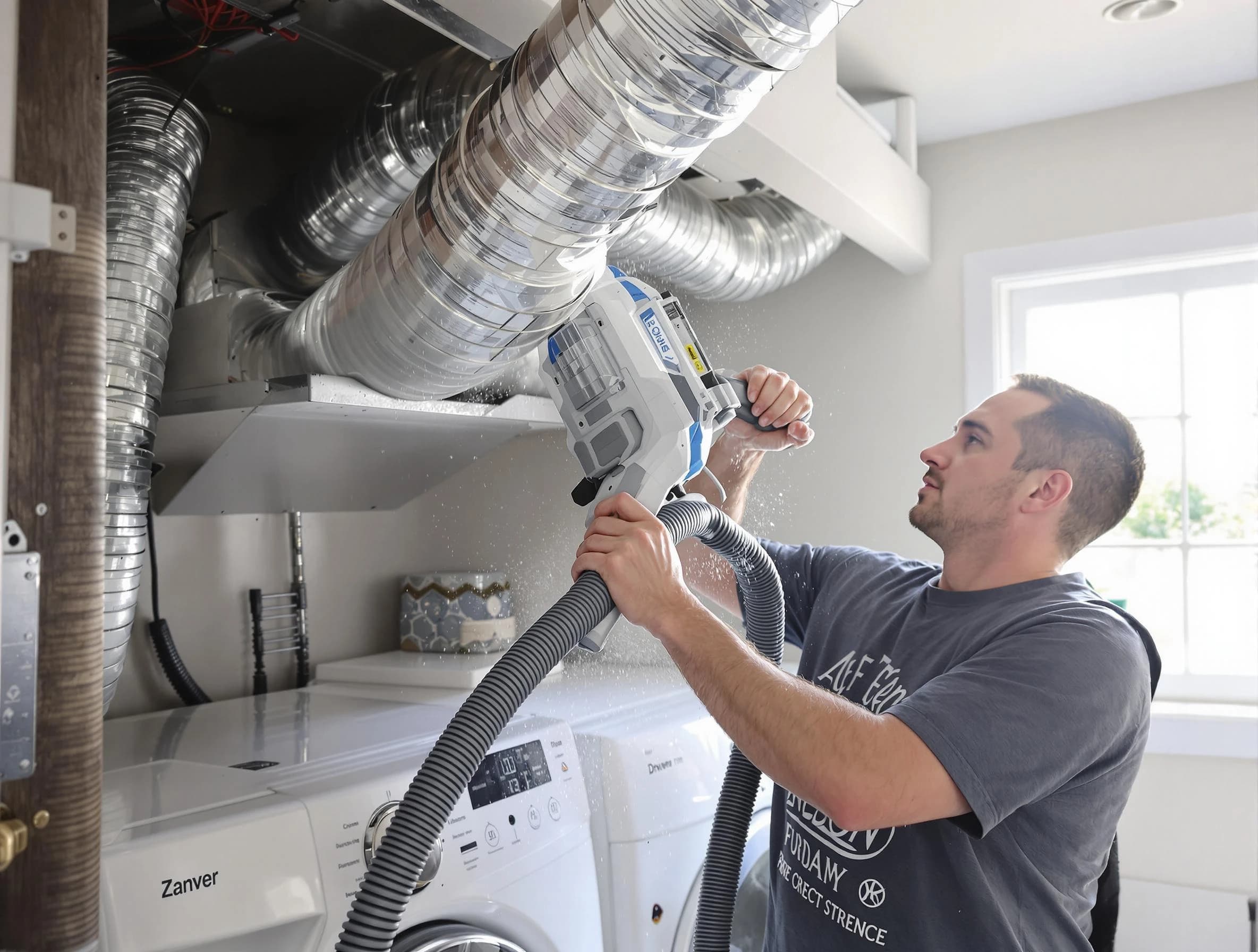 Fontana Dryer Vent Cleaning specialist cleaning deep within a dryer vent duct system in Fontana