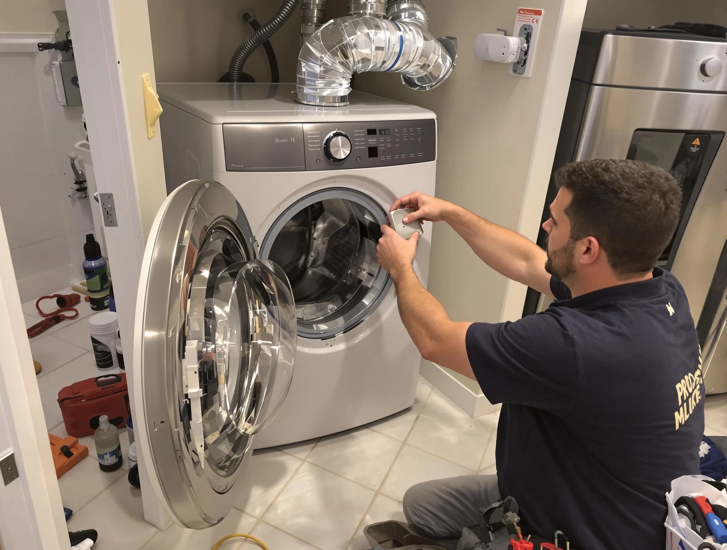 Fontana Dryer Vent Cleaning technician performing precise dryer vent hose installation in Fontana