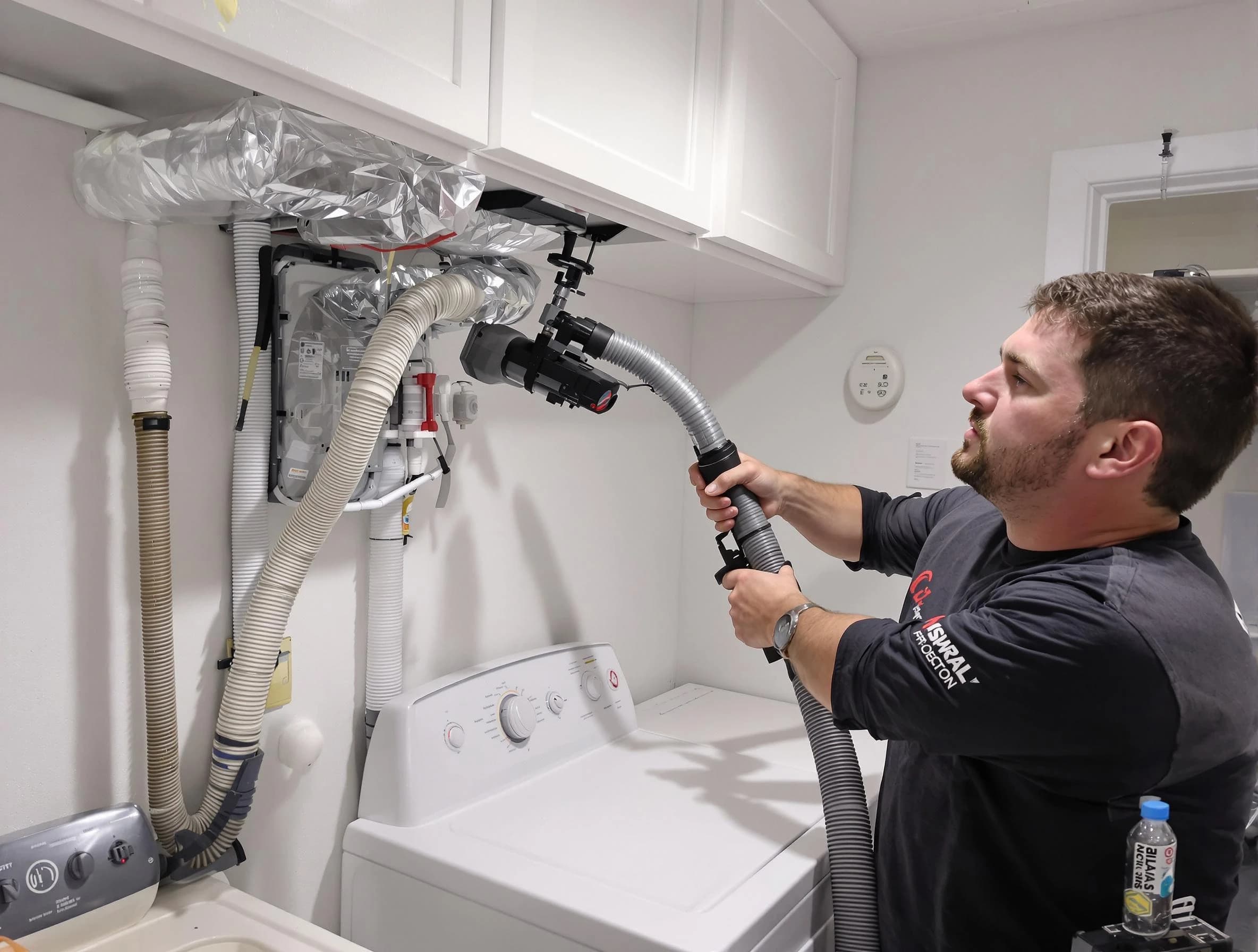 Fontana Dryer Vent Cleaning certified technician performing safety-focused gas dryer vent cleaning in Fontana