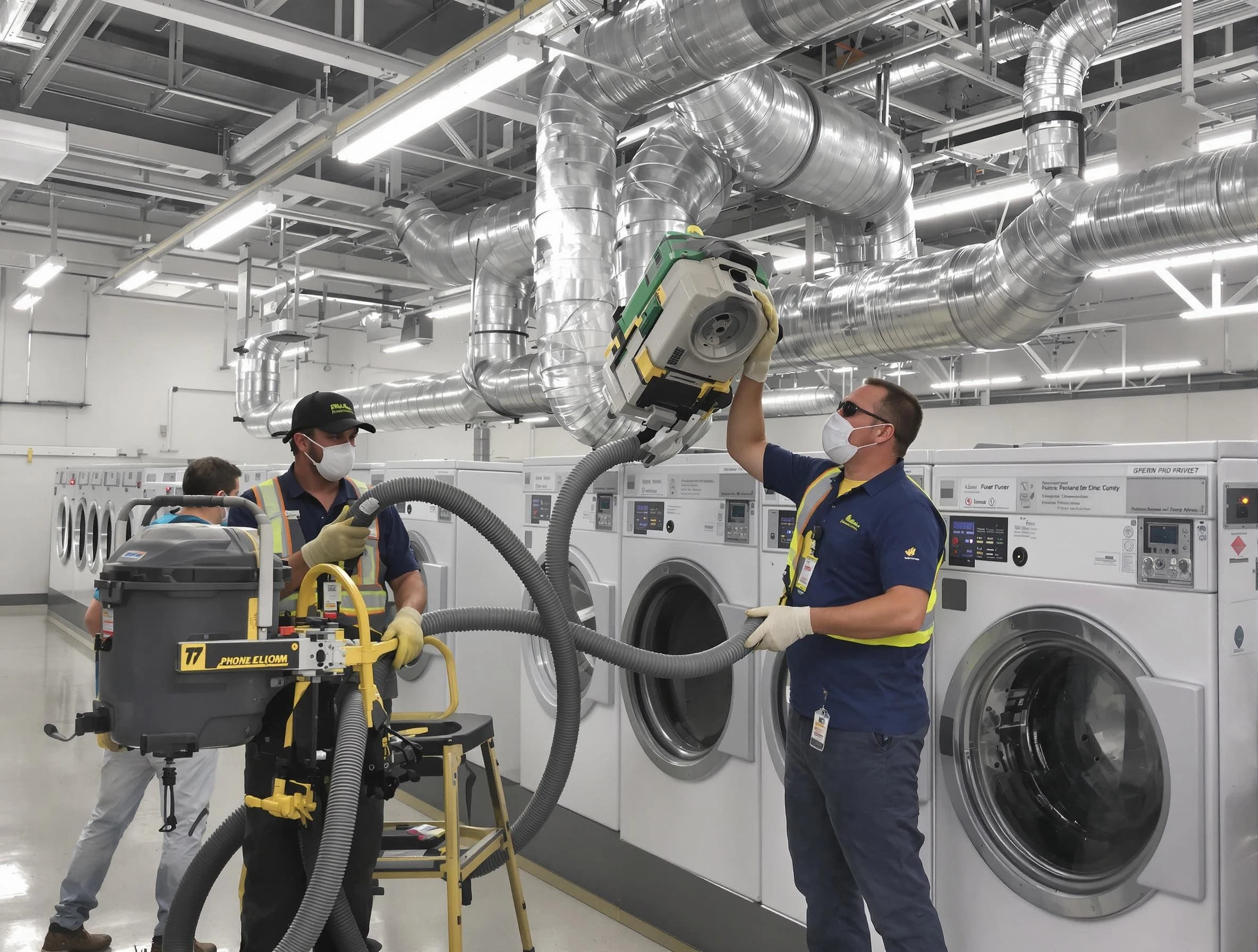 Fontana Dryer Vent Cleaning team cleaning large-scale industrial dryer vent systems at a facility in Fontana