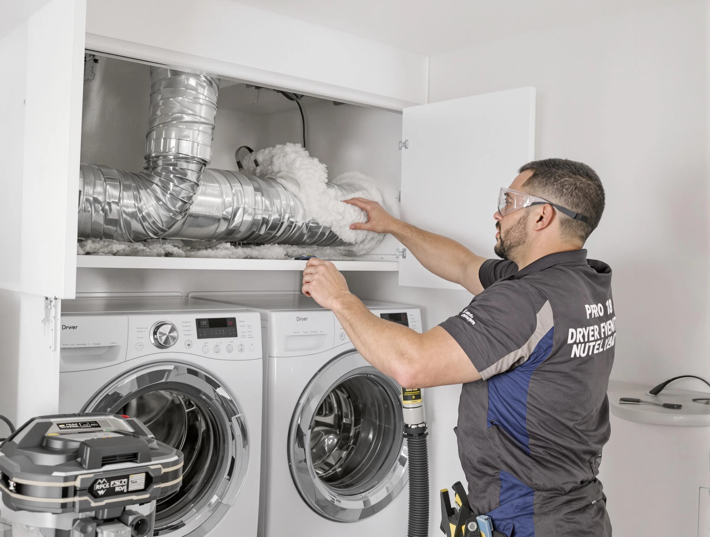 Fontana Dryer Vent Cleaning certified technician performing specialized gas dryer vent cleaning in Fontana